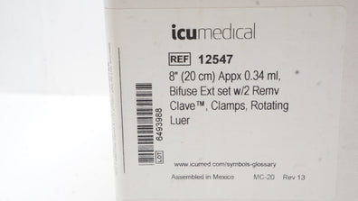 ICU Medical 12547 Bifuse Extension Set 8inch x 0.34mL - Box of 50